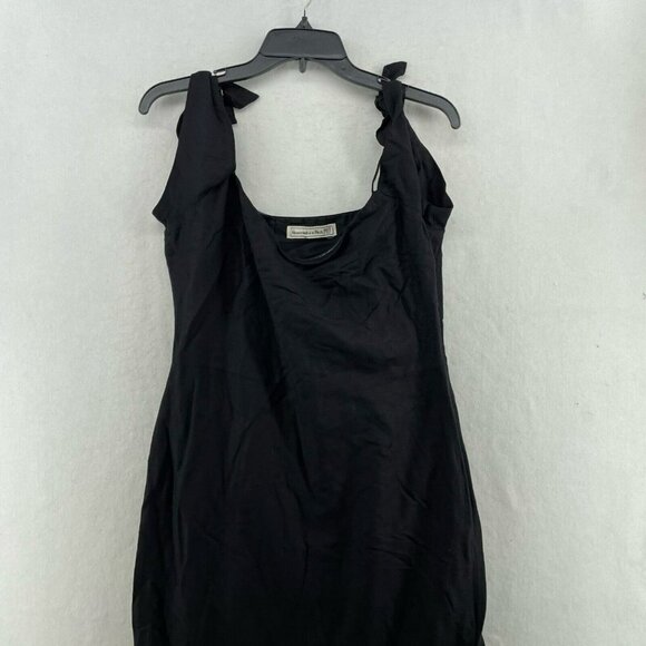 Abercrombie & Fitch Sheath Mini Dress Sz 10T Black Scoop Neck Strap Ties Linen - Picture 6 of 11